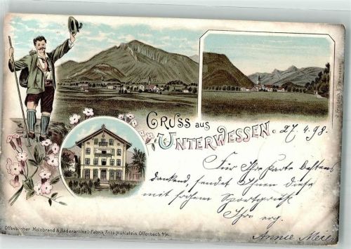 Unterwössen 1898 Lithographie Wanderer