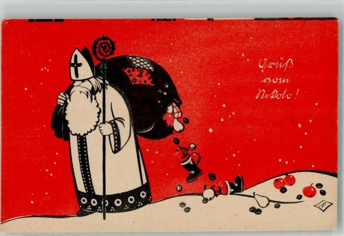 Nikolo mit Mitra und Stab , Sack hat ein Loch Nikolaus