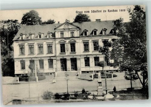 Raschau 1908 Schulfest 1908 Schulgebäude Denkmal