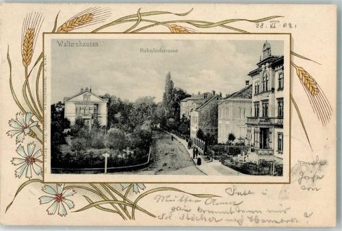 99880 O5812 Waltershausen , Thür 1902 Passepartout Bahnhofstraße Villen Gerstenhalme