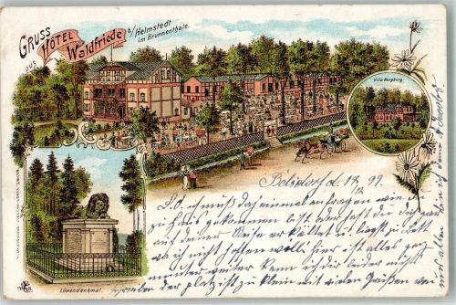 Helmstedt 1899 Hotel Waldfriede Gartenwirtschaft Löwendenkmal Villa Burgberg