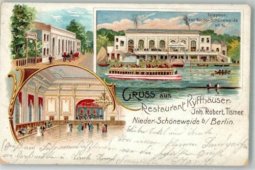 Niederschöneweide 1901 Lithographie Gasthaus Kyffhäuser Ballsaal