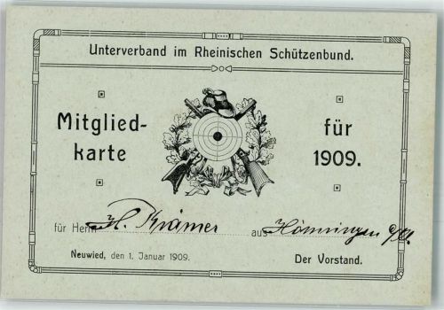 Neuwied Mitgliedskarte 12909 Ephemera