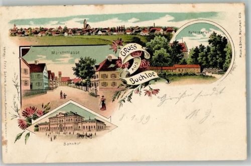 Buchloe 1899 Bahnhof Marktstraße Gasthaus Kellergarten
