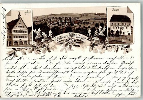 Münsingen 1893 Verläufer Druck um 1890 Rathaus Schloß Münsingen