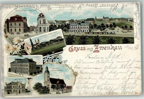 Zwenkau 1897 Pegauer-Platz Marktstraße Rathaus Bahnhof
