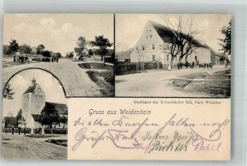 Weidenhain 1915 Dorfstrasse Gasthaus zur Erbschänke Dorfkirche