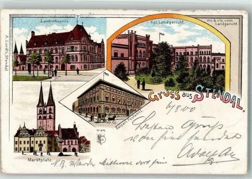 Stendal 1900 Kaiserl. Postamt Marktplatz Landratsamt Kgl. Landgericht