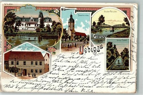 Uebigau 1901 Gasthaus Steiner Schloss Stadtkirche Anna-Kanal Elsterbrücke
