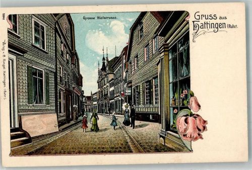 45525 W4320 Hattingen , Ruhr Lithographie Grosse Weilstraße