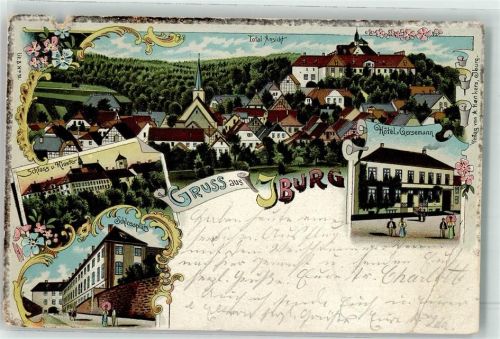 49186 W4505 Bad Iburg 1901 Gebrauchsspuren Schloß Kloster Schloßplatz Hotel Gersemann Litho