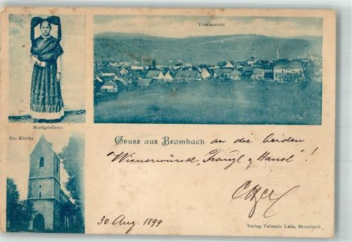 79539 W7850 Brombach , Kr Lörrach 1899 - Markgräflerin Volkstracht Ev. Kirche