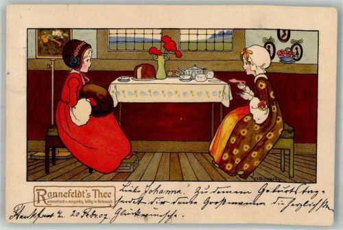 1907 Werbung Ronnefeldt Thee Kinder Kaffeetafel sign. Sowerby, M.