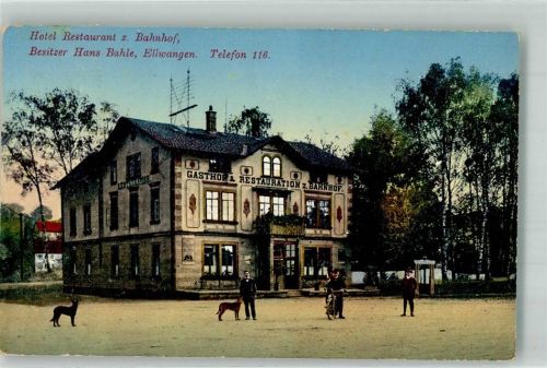 Ellwangen 1918 Hotel-Gasthaus zum Bahnhof Hunde Radfahrer