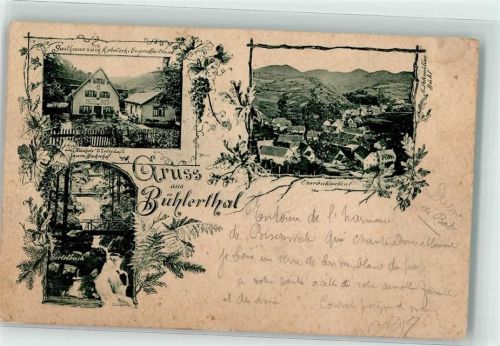 77830 W7582 Bühlertal 1902 - Gertelbach-Wasserfall Gasthaus zum Rebstock Oberbühlertal Bahnpoststempel Bühlertal