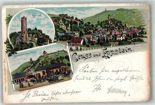 Eppstein 1896 Burgruine Burgturm Bahnhofsgasthaus