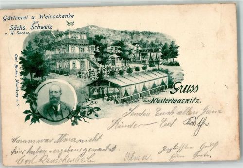 Bad Klosterlausnitz 1901 Gärtnerei und Weinschenke Sachse Gartenwirtschaft Portrait des Besitzers
