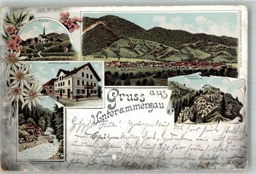 Unterammergau 1898 Jagdhaus Pürschling Postexpedition Schleifmühle Kapel Edelweiss