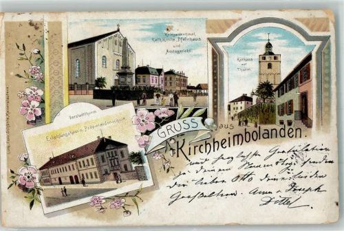Kirchheimbolanden 1903 Lithographie Kriegerdenkmal Kath. Kirche Pfarrhaus Amtsgericht