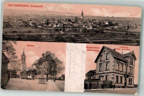 Gau-Odernheim 1914 Kirche Stein-Kruzifix Gasthaus Petersberg