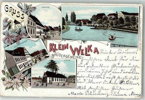 Kleinwelka 1898 Lithographie Brüdergemeine Gasthaus Schwesternhaus Kirche
