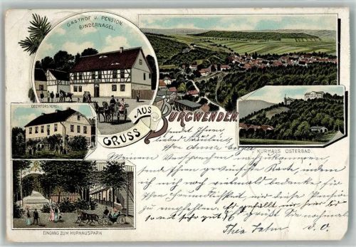 Burgwenden 1896 Lithographie Gasthaus u. Pension Bindernagel Erh. II