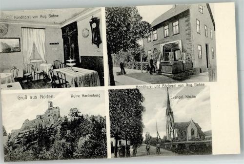 37176 W3412 Nörten-Hardenberg - Konditorei-Bäckerei Bohne Gaststube Ev. Kirche Ruine Hardenberg
