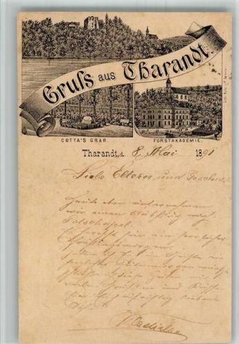Tharandt 1891 Vorläufer Druck um 1880 - 1889 Cotta's Grab Forstakademie Bahnpost Dresden-