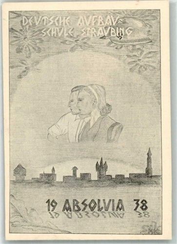 Straubing 1938 Studentika Absolvia 1938 Schule Straubing Pennelärkarte Schülerautogramme sign. MH.