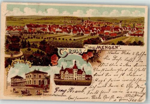 Mengen 1905 Lithographie Bahnhof Gasthaus Spital