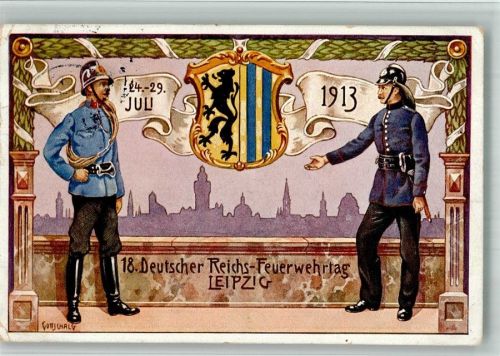 Leipzig 1913 Festkarte Nr. 4 SST Feuerwehrtag 1913 Wappen sign.Gottschalg