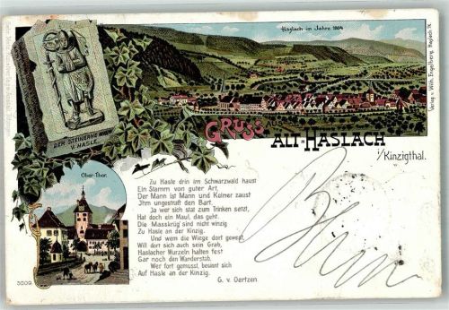 Haslach 1900 Der Steinerne Mann Obertor Haslach anno 1804 Gedicht Von von Oertzen