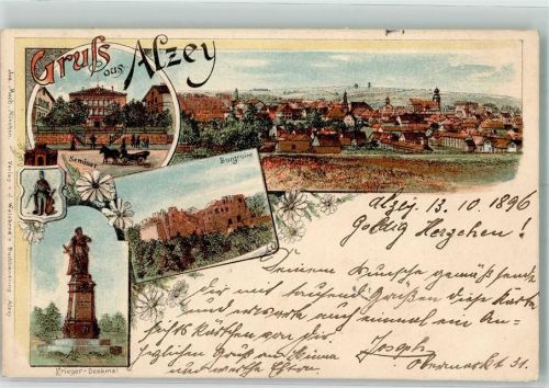 Alzey 1896 Kriegerdenkmal Burgruine Seminar Wappen