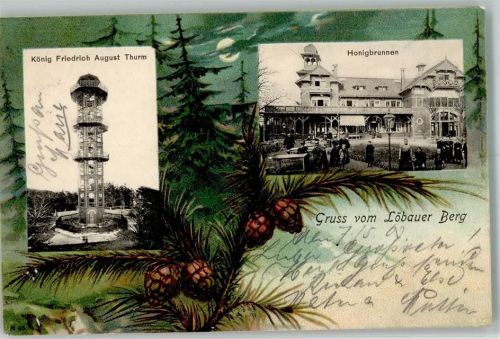Löbau 1903 Löbauer Berg Gasthaus Honigbrunnen König Friedrich August Turm Tannenzapfen