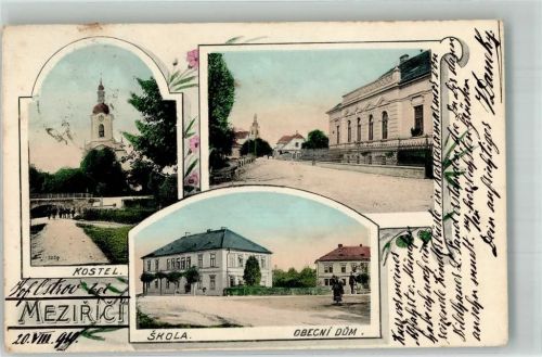 Valasske Mezirici Walachisch Meseritsch 1919 Foto AK Kirche Schule