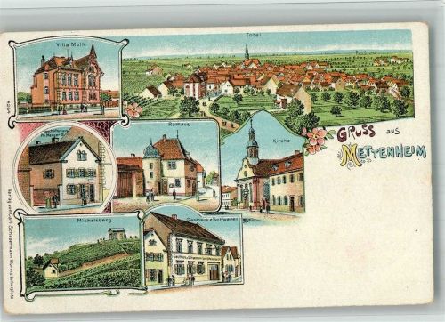 Mettenheim Lithographie Rathaus Villa Muth Michelsberg Gasthaus zum Schwanen