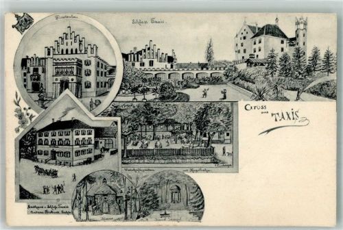 Taxis 1908 Wappen Fürstenbau Schloss Taxis Gasthaus zum Schloss Taxis Gartenwirtschaft Kegelbahn