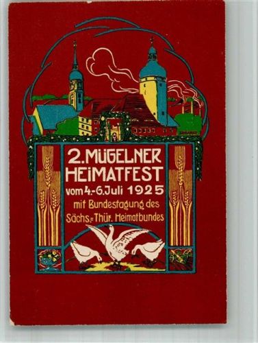 O7263 Mügeln b Oschatz 2. Mügelner Heimatfest mit Bundestages Sächs. Heimatbundes Lithographie Plakative Kunst 1925 BOAKC
