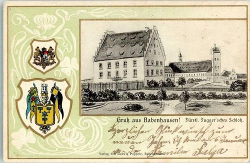 Babenhausen 1902 Fürstliches Fugger'sches Schloß Wappen Passepartout Reisnageleinstich