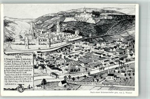 Kronach Stadt Kronach anno 1763 Stadtplan Nach Schießscheibe gezeichnet von J. Werner