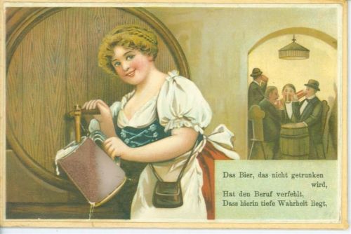 Sand Rieselkarte Wirtin füllt Bierkrug Gast Trinkt ihn wieder leer Bier BOAKC
