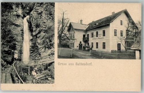 9520 Sattendorf 1908 Foto AK Gasthaus zum Wasserfall
