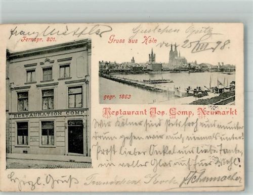 Köln Altstadt-Süd 101 1898 Neumarkt Gasthaus Jos. Comp Rhein Kölner Dom