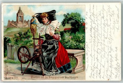 Stadthagen 1900 Spinnerin Tracht Bahnpost Köln-Hannover Zug 203