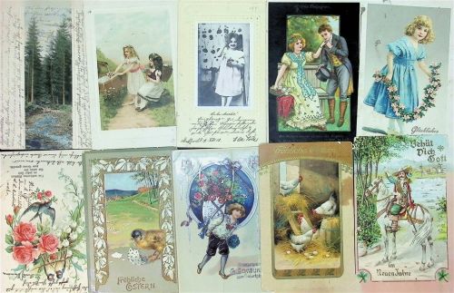 Lot mit 24 AK oft Glückwunsch ca. 1900-1920 Prägedruck Reliefdruck Posten 21 bis 100 AK