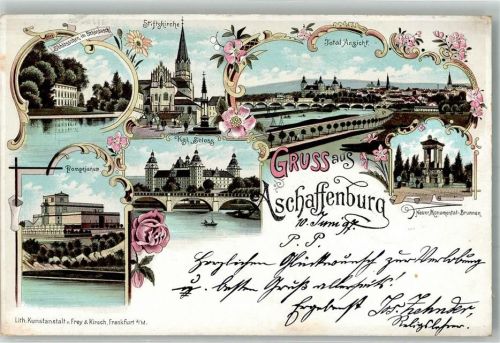 Aschaffenburg 1897 Schönbuscher Schlößchen Pompejanum Stiftskirche Kgl. Schloß Rose