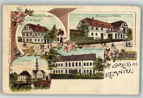 Alt Kemnitz Lithographie Kemnitz Gerichts Kretscham Wenzel-Schloss Warenhaus Hille Gebrauchsspuren, Scan genau beachten