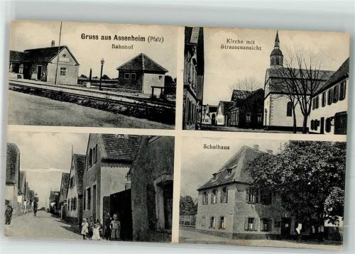 Hochdorf-Assenheim 1918 Bahnhof Kirche Schulhaus