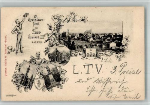 03172 O7560 Guben 1899 BOAKC 15. Kreisturnfest d. Turnkreises III b Turnhalle Kriegerdenkmal Rathaus Wappen