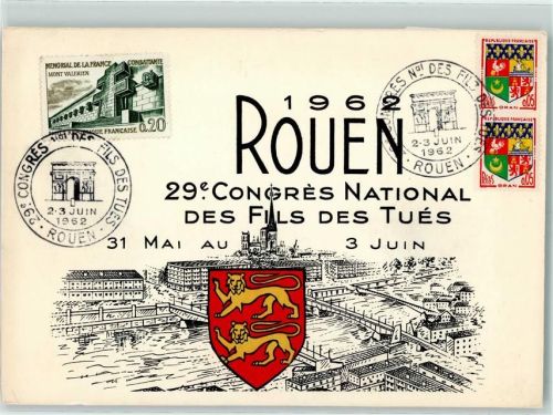 Rouen 1962 29. Congres National des Fils des tues Wappen Sonderstempel